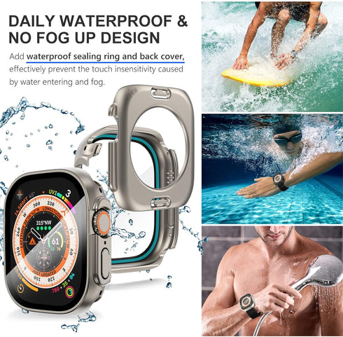 WINGLE 2 in 1 Waterproof Case for Apple Watch Ultra 2 Screen Protector 49mm Case Cover, 2 Pack 360 Protective Glass Face Cover Hard PC Bumper + Ba...