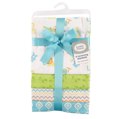 Luvable Friends Unisex Baby Cotton Flannel Receiving Blankets, Abc 4-Pack, One Size...