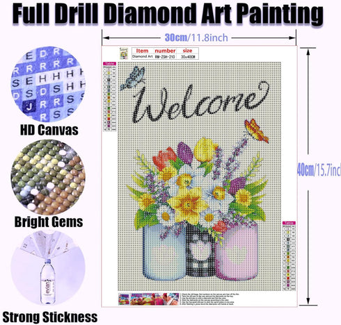 RYMILIE Flowers Diamond Art Painting Kits for Adults, Full Drill Diamond Dots Paintings for Beginners, Round 5D Paint with Diamonds Pictures Gem A...