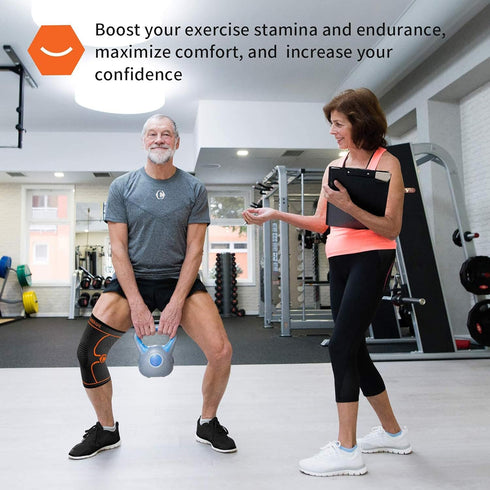 CAMBIVO 2 Pack Knee Brace, Knee Compression Sleeve for Men and Women, Knee Support for Running, Workout, Gym, Hiking, Sports (Orange,Large)...