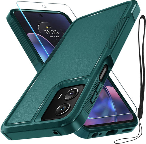 for Motorola Moto G 5G 2024 Case, Full Body Heavy Duty Rugged Shockproof Protective Phone Cover with Lanyard Strap, Tempered Glass Screen Protecto...