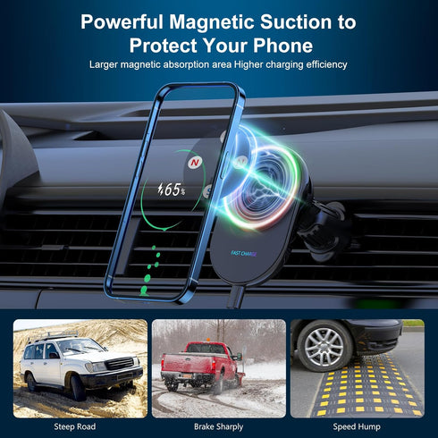Wireless Car Charger Mount for iPhone Magnetic with Semiconductor Cooling Charger Magnet Mount for Fast Charging Magnetic Phone Car Mount Compatib...