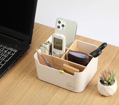 Desk Organizer, Pen & Pencil Holder - Desktop Caddy with 5 Compartments - Multi-Functional Table Storage Box for Home and Office with Adjustable W...