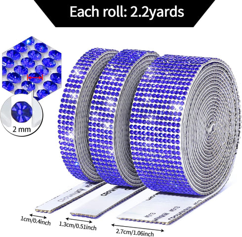 3 Rolls 6.6 Yards Self-Adhesive Crystal Rhinestone Diamond Ribbon, 2 mm Rhinestones for Arts Crafts, DIY Computer Water Bottle Makeup Table Decora...