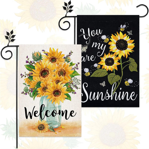 Tatuo 2 Pcs Sunflower Flag Outdoor Spring Welcome Garden Flag Burlap Garden Flags Sunflower Garden Flag Sunflower Garden Decor Double Sided 12 x 1...