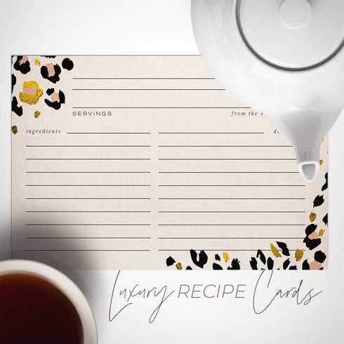 50 Gold Foil Cheetah Print Recipe Cards from Dashleigh, 4x6 inches, Double-Sided...