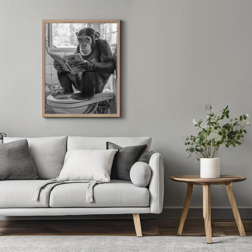 Posterizer 1 pcs-cute funny chimp reading newspaper on toilet-1-Bathroom Restroom Art-Art for Animal Lovers-Gift for Daughter, Son, Kids- unframed...