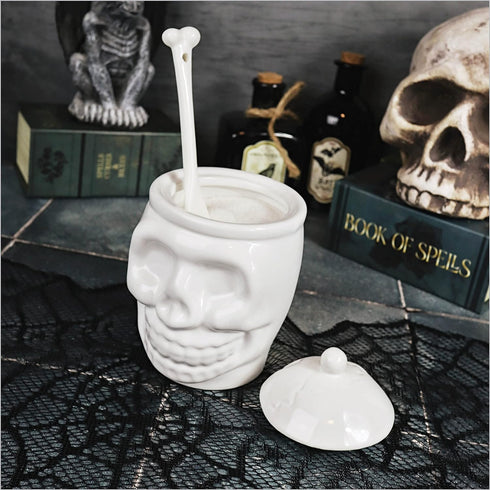 BELL BOOK AND CANDLE Sugar Skull Sugar Bowl With Bone Spoon - 12 Oz - Spooky Valentines Day Gifts, Goth Valentines Day Decor -Witchy Gifts, Goth G...
