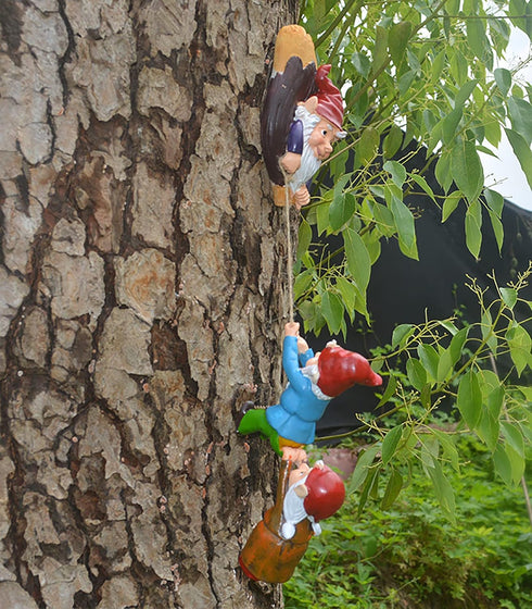 Gnome Statue Gift Climbing Rope Garden Gnomes Statue, Resin Garden Gnome Tree Hugger Outdoor Decor Accessories, Miniature Figurines Micro Garden G...