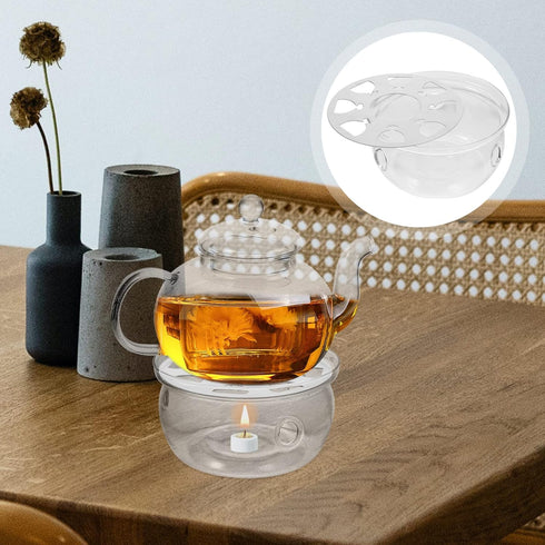 UPKOCH Glass Teapot Warmer Clear High Borosilicate Glass Tea Trivet Teapot Tea Kettle Heating Base Coffee Milk Warmer Tealight Candle Holder for H...