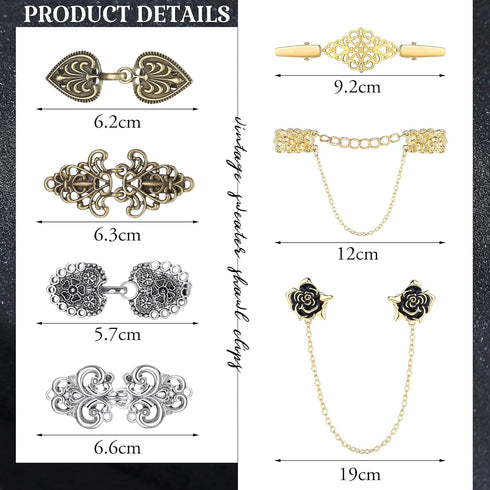 Ubjuliwa 11Pcs Vintage Cardigan Clips Dress Clips Back Cinch Clips Scarf Sweater Clips Shawl Pin Cloak Collar Shirt Brooch Clip for Women Girl...