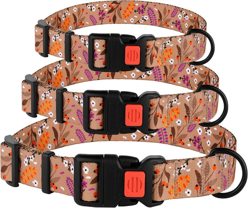 CollarDirect Floral Dog Collar Nylon Pattern Flower Print Adjustable Pet Collars for Dogs Small Medium Large Puppy (Neck Fit 12"-16", Toffee)...