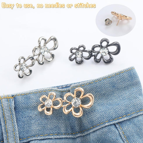 3 Sets Rhinestones Flower Pant Waist Tightener Jean Buttons for Loose Jeans,Cute Flowers Buttons for Jeans Button Pins for Jeans Crystal Floral Je...