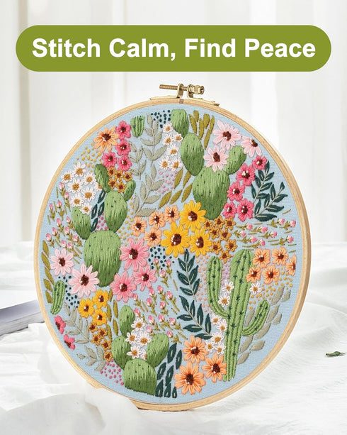 Santune 3 Sets Embroidery Kit,Cross Stitch Kits for Beginners,Needlepoint Kits for Adults with Easy Stamped Flower Pattern Fabric Hand Crafts,Hoop...