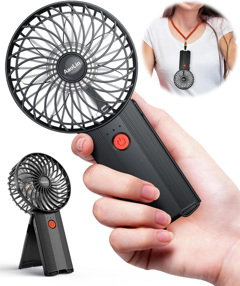 Mini Handheld Portable Foldable Small Fan USB Rechargeable Personal Fan Neckable Desktop 4-speed 3-in-1 Mute Handheld Small Fan 6-15 Hours Continu...