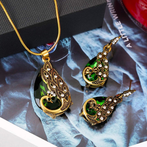 Hicarer 6 Pieces Jewelry Sets for Women Elegant Necklace Set Peacock Waterdrop Rhinestone Pendant Necklace Crystal Peacock Pattern Necklace Earrin...