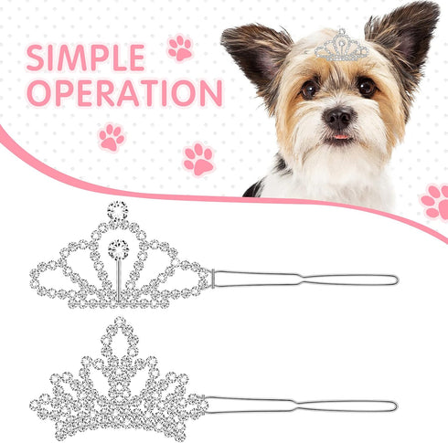 MTLEE 2 Pieces Dog Tiara Crown Hair Clips Clear Crystal Rhinestone Hair Barrettes Pet Crown Hair Clips Girls Puppies Barrette for Pet Dogs Groomin...