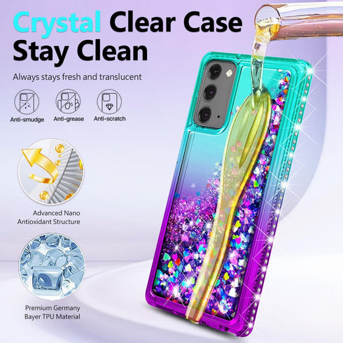 NGB Designed for Samsung Galaxy Note 20 & Note 20 5G Case, Aqua/Purple | Glitter Liquid Sparkle Cute Cover for Women Girls Kids | with Screen Prot...