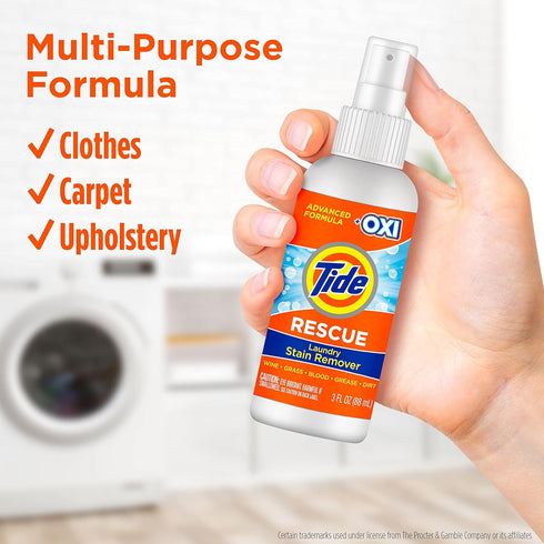 Tide Laundry Stain Remover with Oxi, Rescue Clothes, Upholstery, Carpet and more from Tough Stains, Stain Treater, Travel Essential Spray, 3 Oz (P...