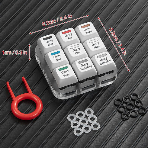 Cherry MX Key Switch Tester Mechanical Keyboard Sampler Switch Testing Tool Kit, with Puller and O Rings (9-Key Printed PBT Keycap)...