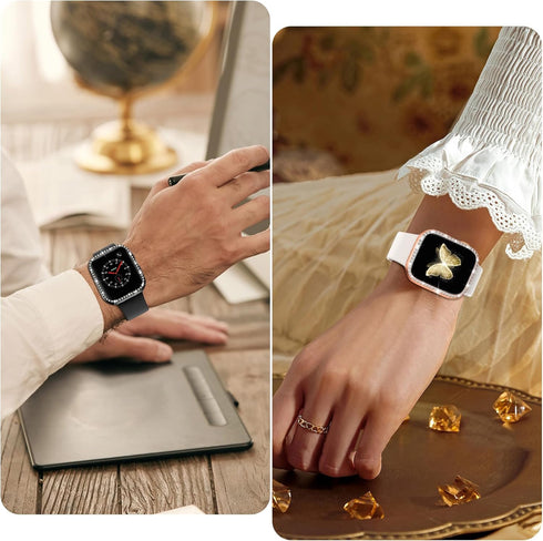 8 Pack Fvlerz Bling Case Compatible with Apple Watch Series 6 5 4 SE 40MM, Diamond Bumper Crystal Frame for iWatch 40mm Sparkling Rhinestone Smart...