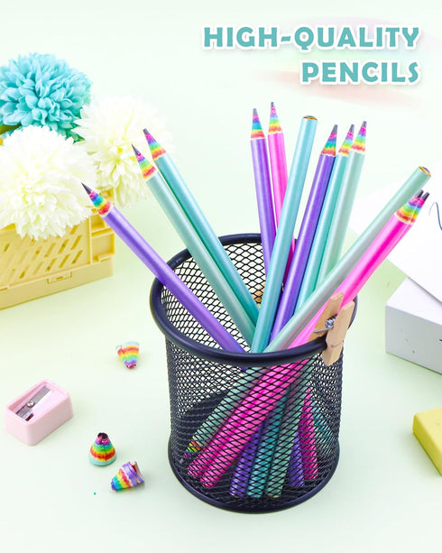 12PCS Rainbow Colored Pre-sharpened pencils HB #2, Eco-friendly and Plastic Free Recycled Paper Cute Fun Pencils for School Office Drawing and Wri...