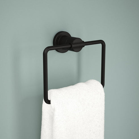 DELTA FAUCET NIC46-MB Nicoli Wall Mount Square Closed Towel Ring Bath Hardware Accessory in Matte Black...