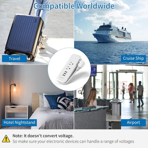 Travel Power Strip with USB - NTONPOWER 2 Outlets 3 USB Portable Desktop Charging Station, 15 inches Wrapped Short Extension Cord for Hotels, Crui...