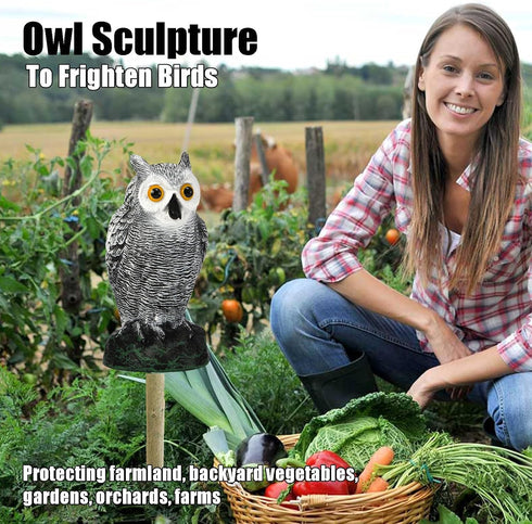 SolisConvene Fake Owl Garden Statue Fake, Owl Scarecrow Sculpture to Frighten Birds, Plastic Owls Devices to Scare Birds Away for Outdoor Decor,Ho...