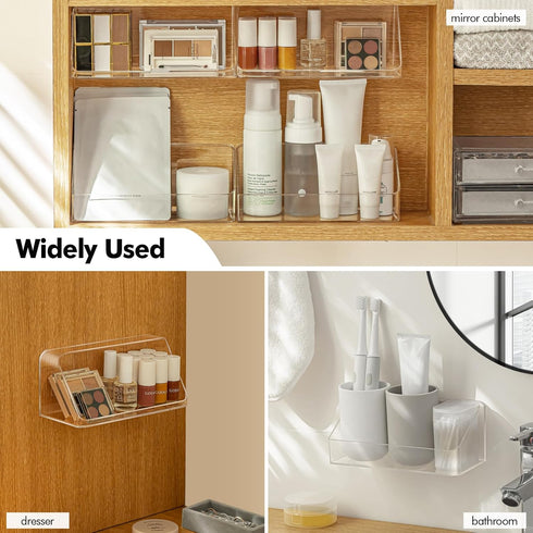 Poeland 2 Pack Wall Mounted Storage Organizer, No Drilling Bathroom Shelf, Clear Storage Box for RV Bathroom, Bedroom, Mirror Cabinets (Transparen...