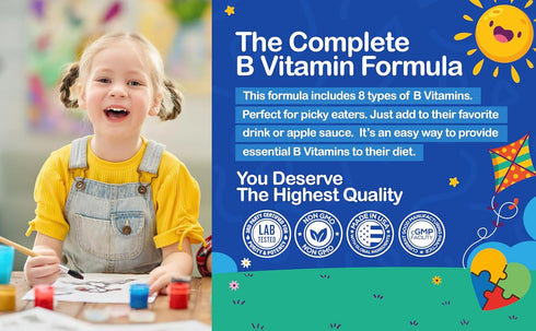 Autistic UpBeat: Kid's Vitamin B Complex | Kid-Friendly Drops | Unlfavored | B1, B2, B3, B6, B7, B9 & Methyl B12 | Brain Function, Focus, Metaboli...