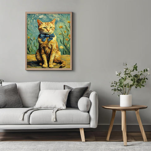 Posterizer 1 pcs- Orange cat sitting on the ground with a blue bow tie-Art for Animal Lovers-Floral Botanical Art- Gift for Men Women Teens-Decor ...
