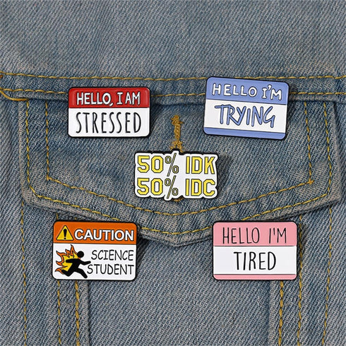 Funny Text Brooch Hello I'm Positive Quotes Hard Enamel Pins Mental Health Badges 50% IDK 50% IDC Humorous Dialogue Lapel Pin Jackets Shirts Skirt...