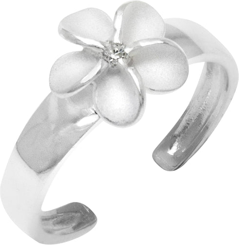Honolulu Jewelry Company Sterling Silver Plumeria Flower Nature CZ Toe Ring...