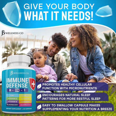 Immune Support 8 in 1 Capsules - Zinc Supplement, Vitamin D3 5000 IU, Vitamin C 1000MG and Elderberry - Immune Booster Ginger Root, and Turmeric -...