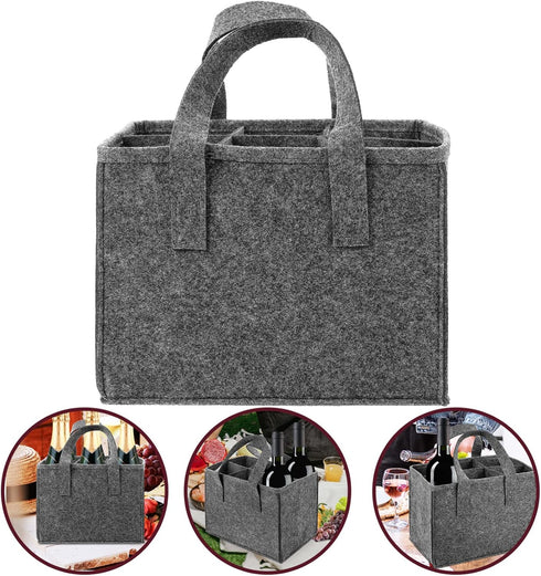 6 Bottle Wine Carrier Tote Reusable Grocery Bags for Travel Camping Picnic Wine Lover Vacation Picnic Dinner Party Storage Organizers Grey...