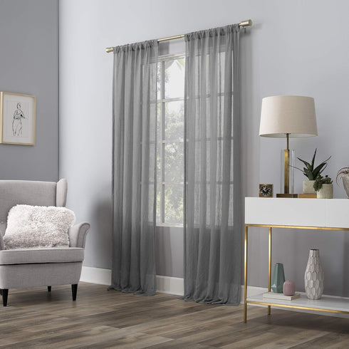 No. 918 Genevieve 2-pack 2-pack Linen Weave Sheer Semi-Sheer Grommet Curtain Panel Pair, 50" x 96", Gray...