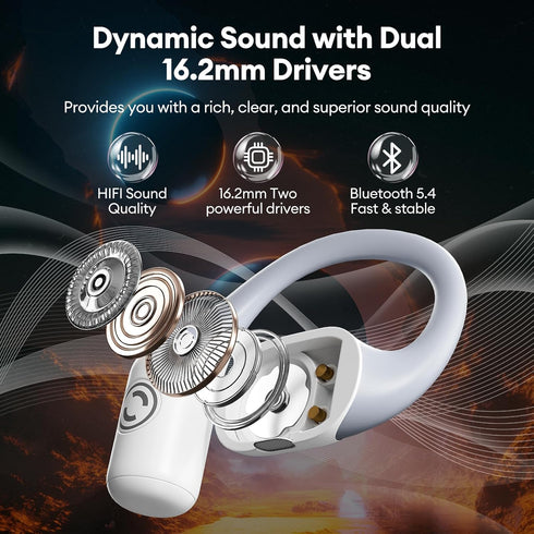 Transformers TF-T13 Open Ear Headphones Wireless 5.4 Bluetooth Sport Earbuds with Ear Hooks for 60Hrs Playback with HD Mic, Music Game Dual Mode C...
