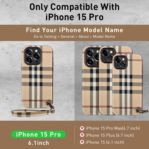 for iPhone15 Pro Case with Cutouts, Fits iPhone15 Pro(6.1"), iPhone 15 Pro Leather Case, with Wrist Strap + Camera Lens Protectors,iphone15 Pro ca...