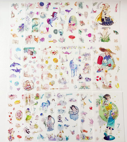 Cute Washi Scrapbook Stickers72 Sheets Kawaii 12 Monthly Japanese Style Girl Sticker Decals bulk Pack for Bullet Journaling,Scrapbooking,Kid DIY A...