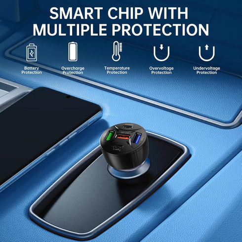 Tomorotec 65W Total, 5-Port USB C Car Charger Adapter Fit for iPhone, Samsung Galaxy, iPad, MacBook, Dash Cam - Multi-Port USB A/C with PD 30W QC ...