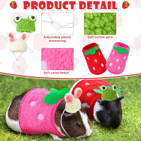 Mixweer 4 Pieces Guinea Pig Stuff includes 2 Guinea Pig Clothes and 2 Cute Mini Hats with Adjustable Strap Small Animal Warm Vest Cozy Hand Knitte...
