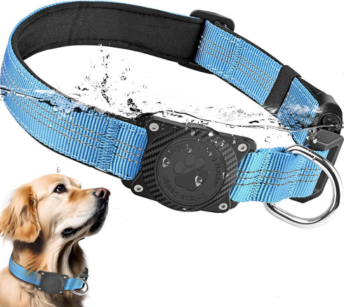 Airtag Dog Collar, Waterproof Air Tag Holder Dog Collar, Reflective Comfortable Padded, Adjustable Pet Collar for Small Medium Large Heavy Duty Do...