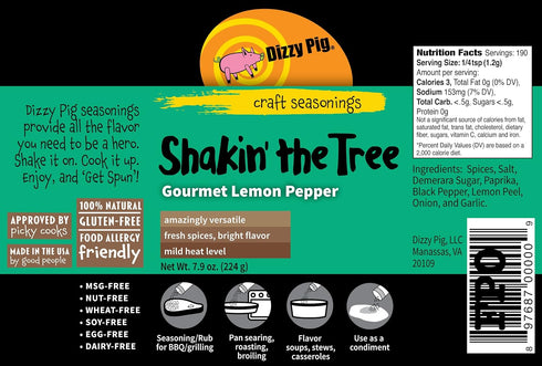 Dizzy Pig Shakin' the Tree Gourmet Lemon Pepper Seasoning Rub (8oz Shaker)...