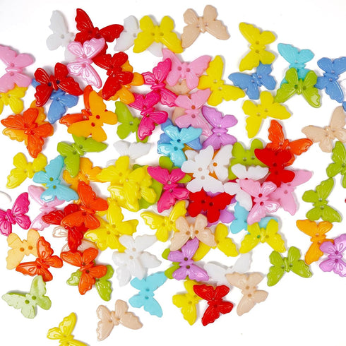New 100pcs Mix Butterfly Plastic Buttons 22mm Sewing Craft 2 Holes (7/8"(22mm), Butterfly)...