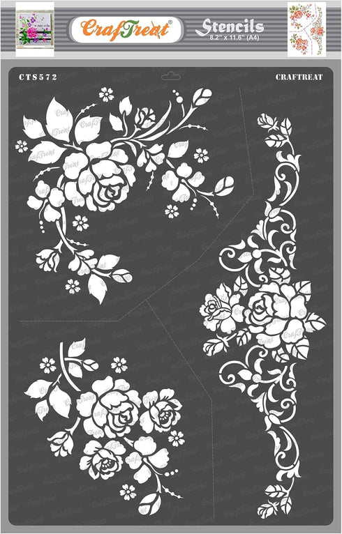 CrafTreat Rose Stencils for Painting on Wood, Canvas, Paper, Fabric and Wall - Bouquet of Roses - Size: A4 (8.3 x 11.7 Inch) - Reusable DIY Art an...