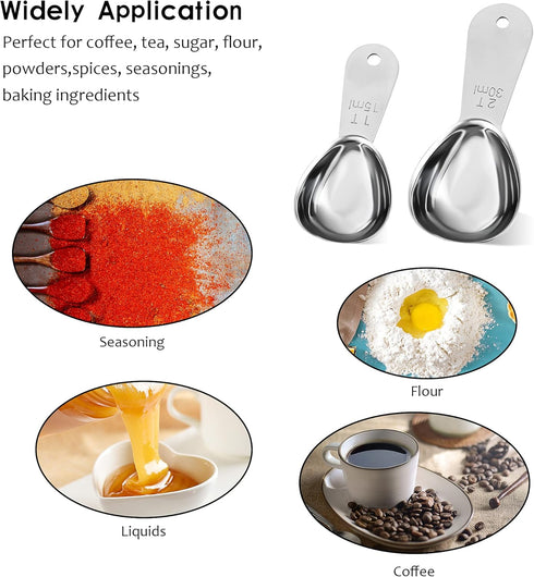 Smithccraft Measruring Coffee Scoop, 18/8 Stainless Steel Measuring Spoons Scoops Set of 2, Metric & US Measurer coffee Tablespoons 15ml and 30ml...