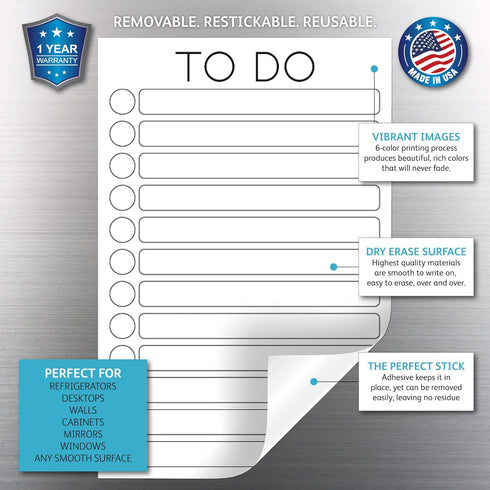 Dry Erase to Do List Vinyl Whiteboard Sticker Decal by Glassboard Studio | Removable & Reusable | Magnetic Fine-Tip Marker Included (6 x 9 inches,...