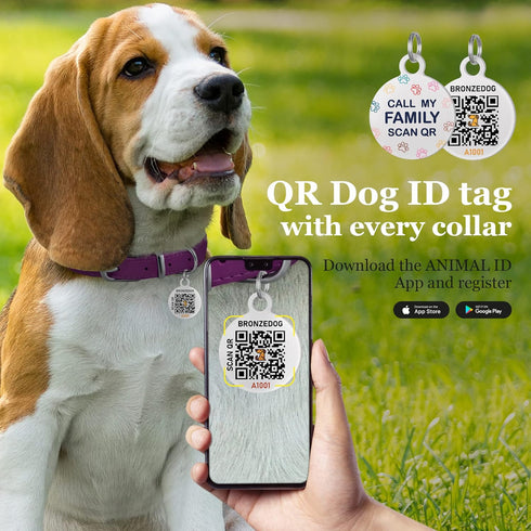 BRONZEDOG Rolled Leather Dog Collar for Small Medium Large Dogs with QR ID Tag (L: 16-18 Inch, Plum)...