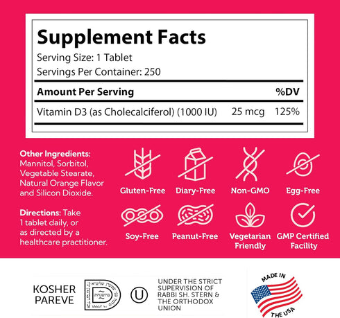 Zahler Junior D3 Vitamins 1000 IU - Chewable Vitamin D3 for Kids - Vitamin D for Kids to Support Bone, Teeth & Immune Health - Kosher Kids Vitamin...